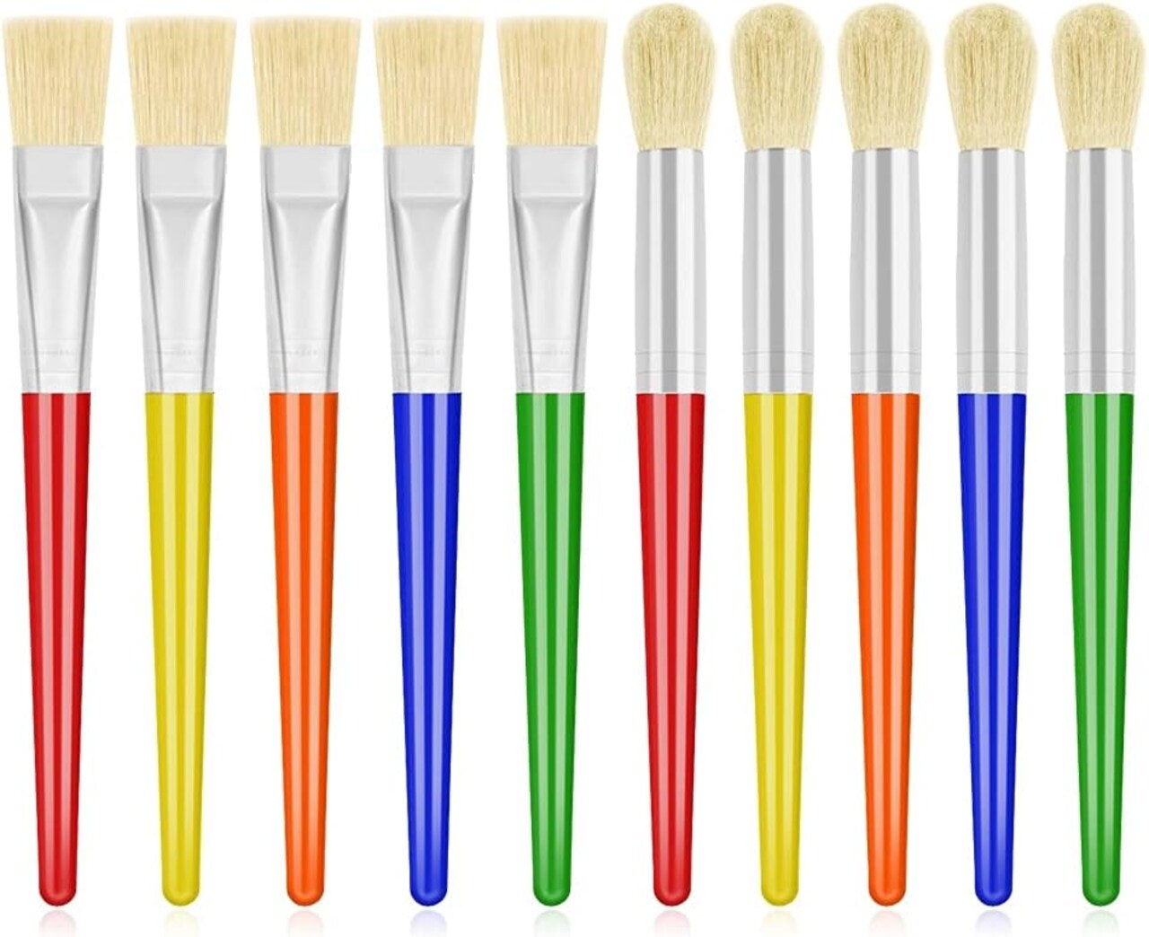 Large Chubby Paint Brushes Round and Flat Preschool Paint Brushes for Washable Paint Acrylic Paint For Toddler , 10Pcs